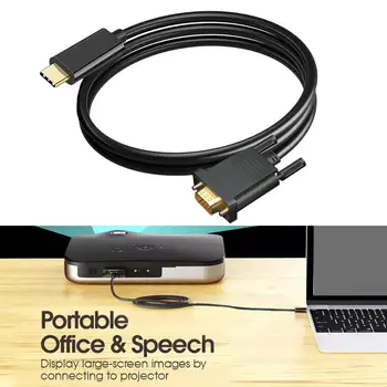 1 M USB Type C C до VGA Дисплеи Кабел 1080P Адаптер 10 Gbit/с Щепсела и да Играе за Телевизионния Монитор Настолен Лаптоп, Проектор
