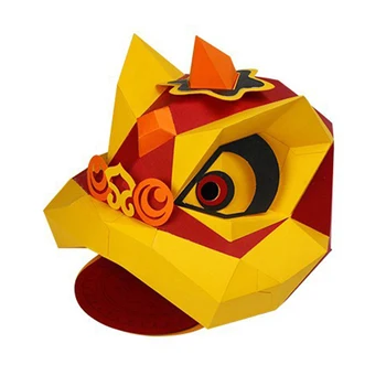 1 Комплект Китайска Танцова Маска За Глава на Лъв 3D Хартиена Шапка DIY Модел на хартиен носител Занаяти Маска 3D Хартиена Шапка DIY Модел Маска Вечерни Подпори