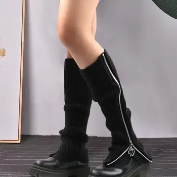 1 Чифт Едноцветни Утолщенных женски топли гетр със страничен цип в рубчик Студентски чорапи за обувки