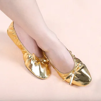 1 чифт/лот, женски обувки за танци, меки златни обувки, дамски кожена подметка, спортни танцови обувки