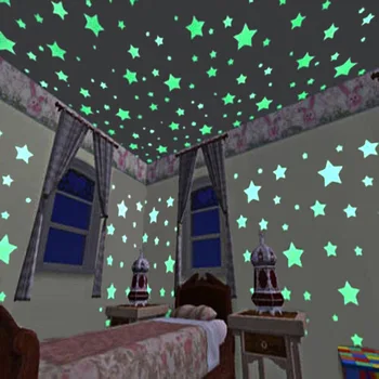 100 бр/пакет 3D Звезди Светят в Тъмното Светят флуоресцентни пластмасови Етикети Върху Стената Вечер Декориране на Детски Вечерни Аксесоари