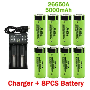 100% чисто Нов Оригинален висококачествен 26650 батерия 5000 mah 3,7 В 50A литиево-йонна акумулаторна батерия за 26650A led фенерче + зарядно устройство
