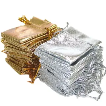 100ШТ 5x7 см Опаковка за Бижута Подарък Пакети Сребро Злато Фолио, Плат, Дантела Кадифе Сватбени Торбички Смесени Цветове
