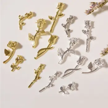 10шт Diamond Дизайн Нокти с Метални Розата е Цветето на Сплав Бижута Леки Луксозни Триизмерни Сребърни Аксесоари За Нокти
