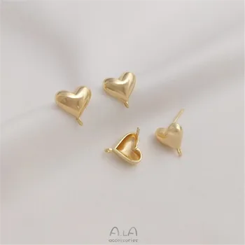 14К златно покритие триизмерни обеци в формата на любов с дупка 925 сребърни обици-игла материал за обеци направи си сам