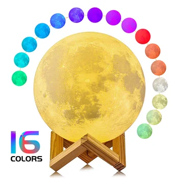 16 цвята Лунна Лампа Led нощна светлина 3D Печат на Лунна Светлина с Поставка Дистанционно/Докосване за Управление на деца, приятели Любовник Подаръци За Рожден Ден