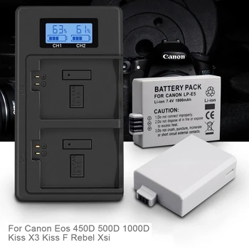 1800 ма 7,4 В LP-E5 LP E5 Камера Батерия + LCD ДИСПЛЕЙ USB Smart LPE5 Батерия Зарядно Устройство За Canon 500D 450D 1000D Rebel Xsi Целувка X3/F батерия