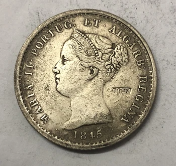 1845 Португалия 1000 РЕЕВ - Мария II сребърно покритие монета е Точно Копие на