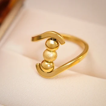 18K злато покритие Титан стоманена тревожност помощ пръстени за жени вълнообразни въртящи се перли анти стрес непоседа пръстен креативен подарък за рожден ден 