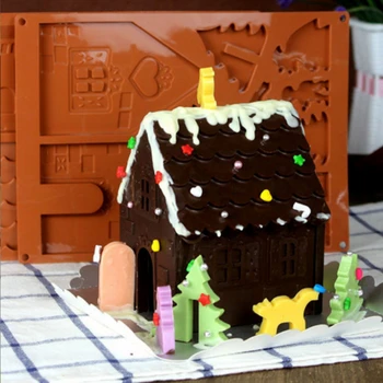 2 бр./компл. 3D Коледна Силиконова Форма на Човечето Къща Форма Шоколадова Торта Форма на DIY Декор на Тортата Инструменти За Печене Шаблони За Бисквити