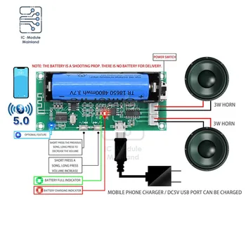 2-Канален XH-A153 Литиева Батерия Bluetooth 5,0 Двоен Стерео Усилвател Ниска Такса Мощност 3 W + 3 W DC 5 В PAM8403 За Динамиката на