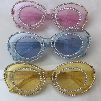 2019 M90 Розови, Овални, Дамски Слънчеви Очила С Диаманти Жълти Лещи UV400 Слънчеви Очила Мъжки слънчеви Очила с Кръгли Нюанси Слънчеви Очила Gafas de sol