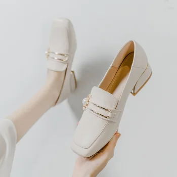 2022 г. Нови модни пролетни дамски бели обувки от спилка, обувки-лодка за кратък обувки, ежедневни лоферы, дамски обувки, без закопчалка, Размер 35-40