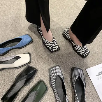 2022 г. Пролетни Нови Удобни дамски обувки на плоска подметка, индивидуални Лоферы без обков с квадратни пръсти и отворени пръсти, дамски Ежедневни Обувки