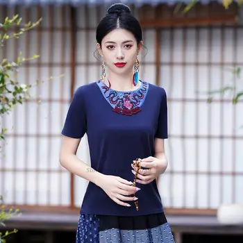 2022 дамска блуза hanfu, традиционната китайска реколта риза, националната блуза с бродерия на цветя, ориенталски костюм от епохата на тан, китайска блуза