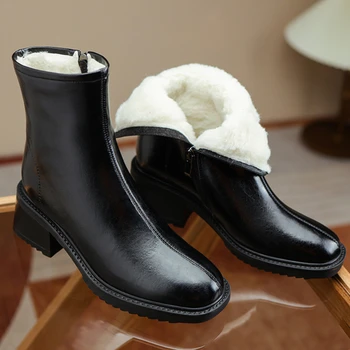 2022 Зимни Нови Ботильоны на дебелите меху; зимни обувки от изкуствена кожа с цип; дамски Обувки; Модерен Зимни обувки; Botas Mujer; Дамски обувки