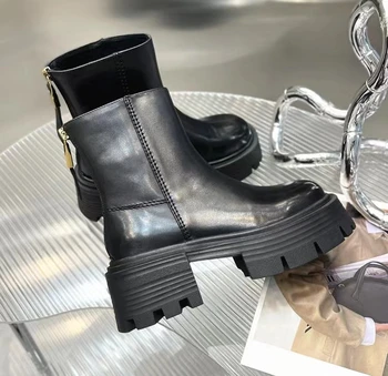 2022 Маркови Дизайнерски Ботильоны За жени, черни Кожени обувки на платформа без шнур, женски ботуши на 