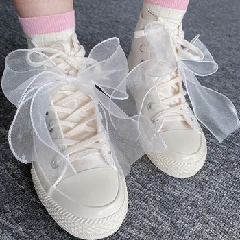 2022 Модни и Ежедневни Дамски Парусиновая Обувки с Мрежесто Лък, Вулканизированные Маратонки Принцеса подметка, Лаконичная Однотонная Дамски Обувки в Корейски стил