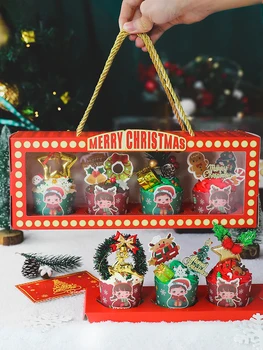 2023 Весела Коледа Нова Година Опаковане На Подарък Кутия Червен Куфар Торта Topper Двойка Торти, Украса Торта Опаковъчна Кутия