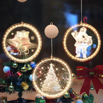 22 см 3D Led Лампа на Присоске, Коледни Светлини, Лосове, Звънци, Дядо Коледа, Снежинки, Елха, Снежен човек, Лампа за Украса на Прозореца на Стаята