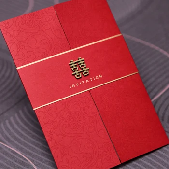 25шт Червени Сватбени Покани Китай Елегантни и Луксозни Сватбени Покани, Картички с Конвертами