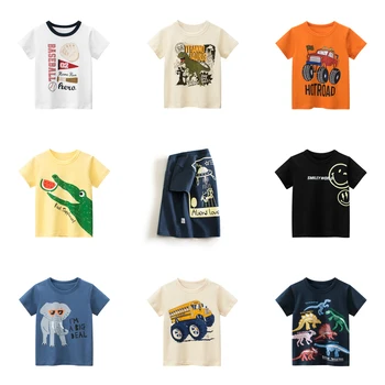 27 деца Лятна Тениска за момчета Карикатура Динозавър Автомобил Слон Къс Ръкав Плетене Дишаща Ежедневни Памучен Спортна Риза Детски Дрехи