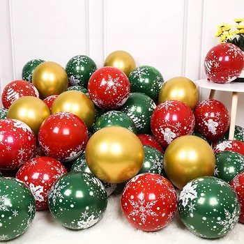 30шт Коледен Латексный Балон Златисто-Зелени Балони, Конфети Въздушна Коледно Дърво Детски Рожден Ден Декорация на Сватбени Аксесоари