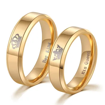 316l Неръждаема стомана Кралица и Крал на Двойката годежен пръстен пръстен златен цвят универсални годежни пръстени обещания
