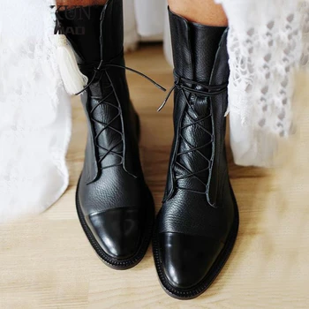 35-43 Нови Обувки на плоска подметка от лачена кожа в британския стил, Черни Обувки с остър пръсти, Красиви Мотоциклетни ботуши, дамски обувки 2022