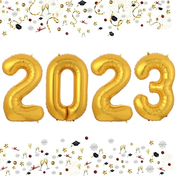 40 инча Златни 2023 Балони с номера честита Нова Година 2023 Вечерни Аксесоари за Партита 2023 NYE Балони от Фолио Абитуриентски Бижута Подпори За Фотосесия