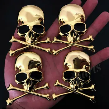 4шт 3D Златен Метален Череп Скелет Кръст Багажника на Колата Емблемата на Иконата Стикер Стикер