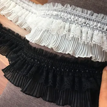 5 Ярда/лот, е черно-бяла пола от дантела плат, еластична плиссированная завеса, пола, за легла, облекло за кукли, лейси покритие, с аксесоари за облекло 