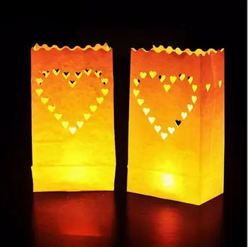 50 Бр 25 см Бели Хартиени Фенери Свещ Чанта Led лампа Сърцето си За Романтични Рожден Ден на Сватбена Дейности Украса