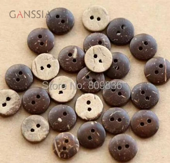 50 бр./лот Размер: 10-20 мм Копчета от естествен кокос, Шевни дървени копчета с 2 дупки за scrapbooking дрехи (SS-524-484)