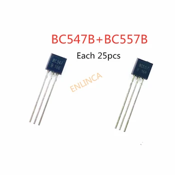 50шт BC547 + BC557 Всеки 25шт BC547B BC557B NPN PNP Транзистор TO-92 Сила Триод Транзистор комплект Чанта