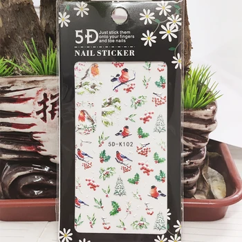5D Стикери за Нокти на Птицата на Червен плодно дръвче Коледна Украса за Дизайн на Ноктите Стереоскопични Етикети Аксесоари Дизайн с Ефект Анаглифа