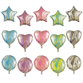 5шт 18 инча мраморни цветни балони пентаграм сърцето фолио балони на сватбени аксесоари рожден ден украси гелиевые глобуси