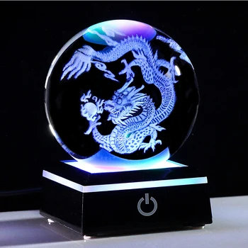 8 см, 6 см Дракон K9 Кристална Топка 3D Лазерно Гравиране Китайски Грагон Декорация на Стъклени Фигурки Луни преспапиета Декор