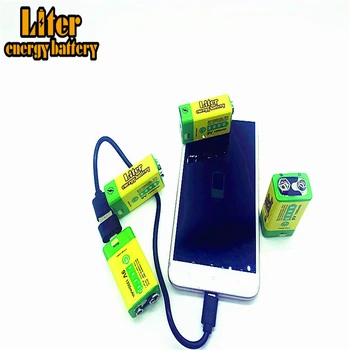 9V 6F22 USB 1200mAh Lipo акумулаторна литиево-йонна батерия за димна сигнализация безжичен микрофон, Китара Банка захранване за мобилен телефон