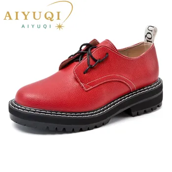 AIYUQI/дамски обувки-Oxfords от естествена кожа, Новост 2023 г., пролетни бели обувки с перфорации тип 