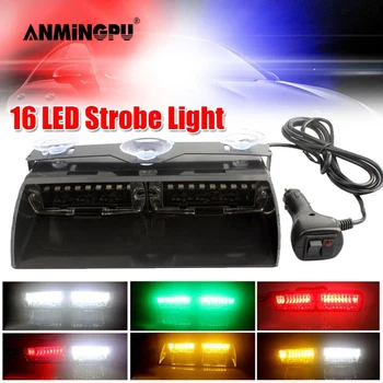 ANMINGPU 16 W 16LED Полицейски Светлини LED Стробоскоп Червен Син Жълт Предупредителни Светлини система за Спешни Светеща Сигнална Лампа На Предното стъкло