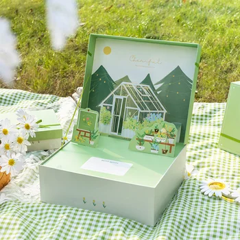 AVEBIEN 2021 New Romantic Cottage Portable Gift Box Packaging Matcha Green Flower Box чанта торбички за опаковане на cajas