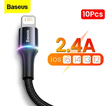 Baseus 5 бр./10 бр. USB Кабел За iPhone 13 12 11 Pro XS Max Xr X 8 7 6 Led Осветление Бързо Зареждане Зарядно Устройство За iPad Дата Кабели Кабел