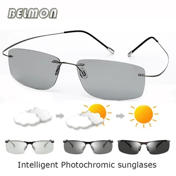 BELMON Поляризирани Слънчеви Очила Мъжки Шофьорски Интелигентни От Чист Титан Без Рамки Фотохромичните Слънчеви Очила За Мъже Зад Волана UV400 RS722