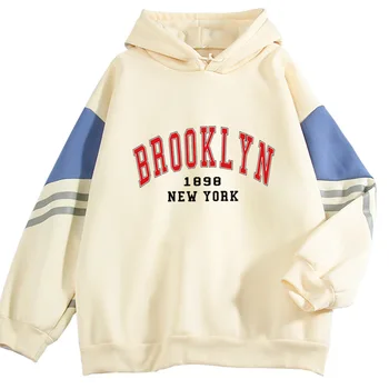 Brooklyn 1898, Ню Йорк, мъжки/дамски hoody с качулка, Ежедневна Мода Hoody в корейски стил с цветен блок, Градинска Унисекс облекло, Harajuku, Топ Оверсайз