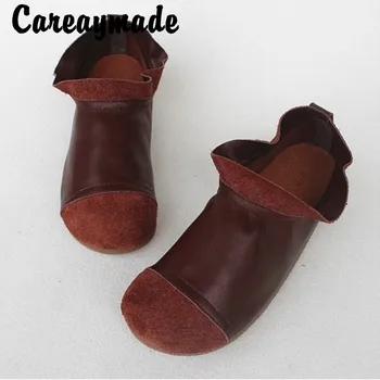 Careaymade /есенни кожени дамски ботильоны ръчно изработени в стил ретро, художествени удобни оригинални тънки обувки от телешка кожа върху плоска подметка