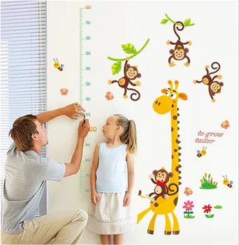 Cartoony жираф маймуна Измерване на Височина Стенни Стикер за детски стаи спалня и Детска Стая Декор Светлина Стенно Изкуство за Декорация на Дома