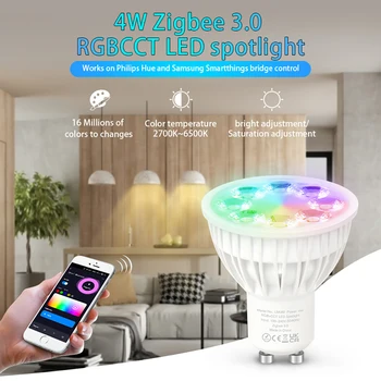 CHONLIZH 4 W ZigBee 3,0 RGBCCT GU10 Цветен Слаби led Прожектор, Лампа Работи на Philips Hue Sasha Алекса Smartthings Приложението Гласов Контрол