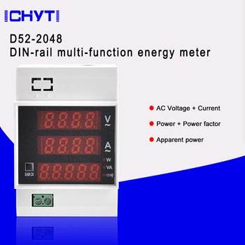 DIN-рейк Многофункционален Led Цифров Измерител на ac 80-300 В 0-100A Коефициент на активна Мощност, Електрически Амперметър Волтметър направи си САМ