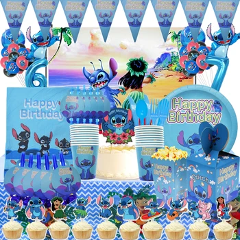 Disney Baby Lilo & Stitch Синя Тема Рожден Ден Украса За Партита Стич Момиче Момче Детски Рожден Ден Балон Флаг, Определени За 10 Души